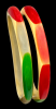 Shultz cream narrow bakelite bangles with rainbow colors of oval dots
